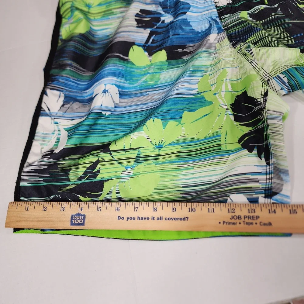 Speedo Swim Trunks sz XXL Men Floral Blue Green Black White Mesh Lined 40